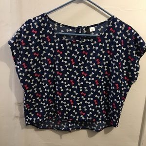 Bow Print Cropped Blouse